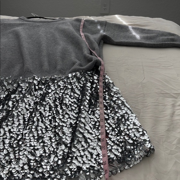 NWT Anthropologie Glamorous Gray Sweater Dress with  Silver Sequin Midi  Skirt - Picture 10 of 10
